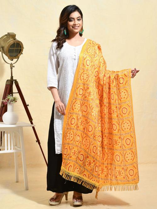 women yellow bandhani printed dupatta  - 21965776 - Very Small Image - 1