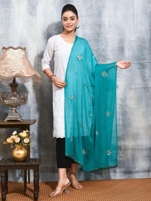 women solid with work embellished dupatta  - 21965783 - Very Small Image - 1