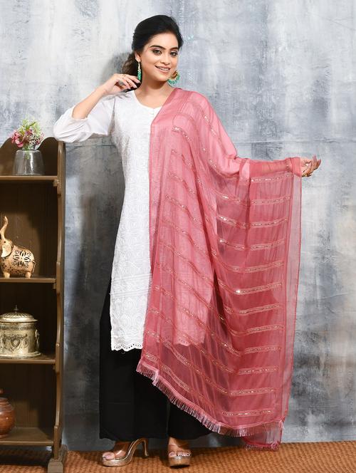 women solid with work embroidered dupatta  - 21965789 - Very Small Image - 1