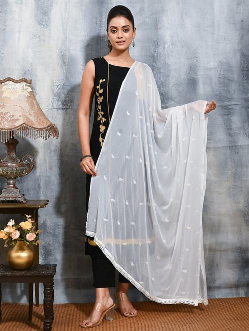 women solid with work embellished dupatta  - 21965795 - Very Small Image - 1