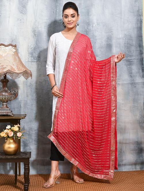 women solid with work embellished dupatta  - 21965804 - Very Small Image - 1