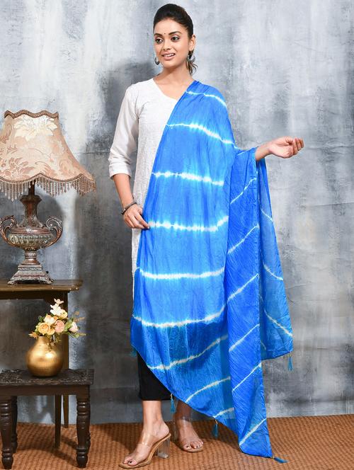 women blue tie & dye printed dupatta - 21965806 - Very Small Image - 1