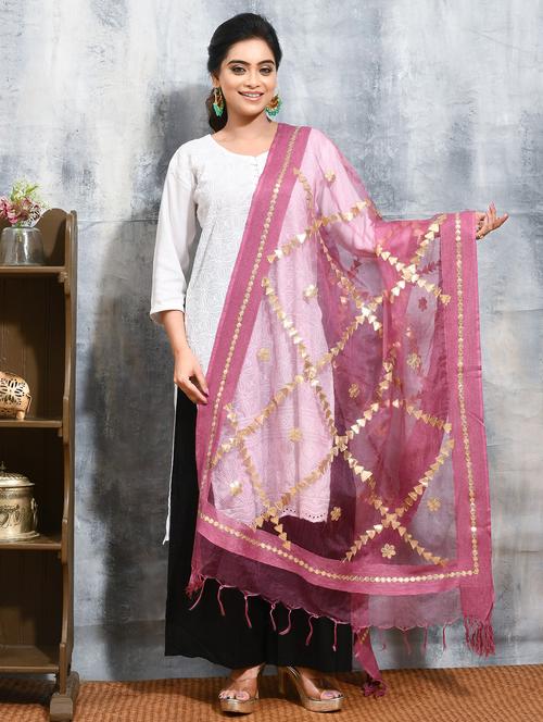 women solid with work embroidered dupatta  - 21965813 - Very Small Image - 1