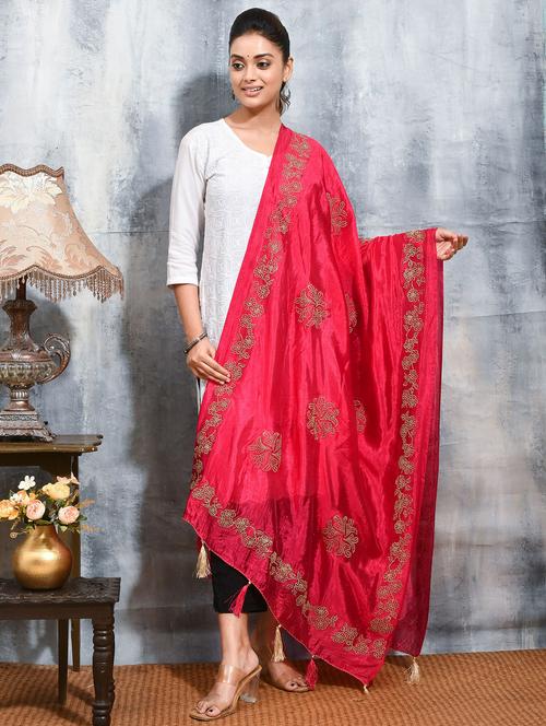 women solid with work embroidered dupatta  - 21965818 - Very Small Image - 1