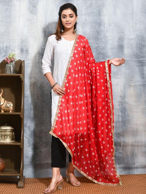 women red bandhani printed dupatta  - 21965820 - Very Small Image - 1