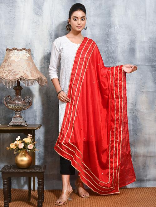 women solid with work embellished dupatta  - 21965840 - Very Small Image - 1
