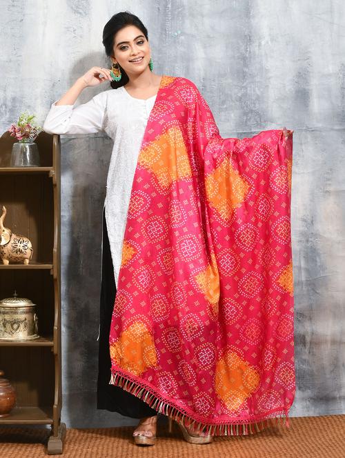 women pink bandhani printed dupatta  - 21965856 - Very Small Image - 1