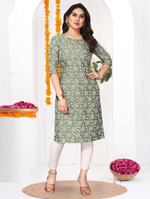 women printed three quarter sleeve straight kurta - 21965885 - Very Small Image - 1