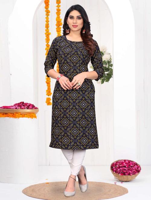 women printed three quarter sleeve straight kurta - 21965898 - Very Small Image - 1