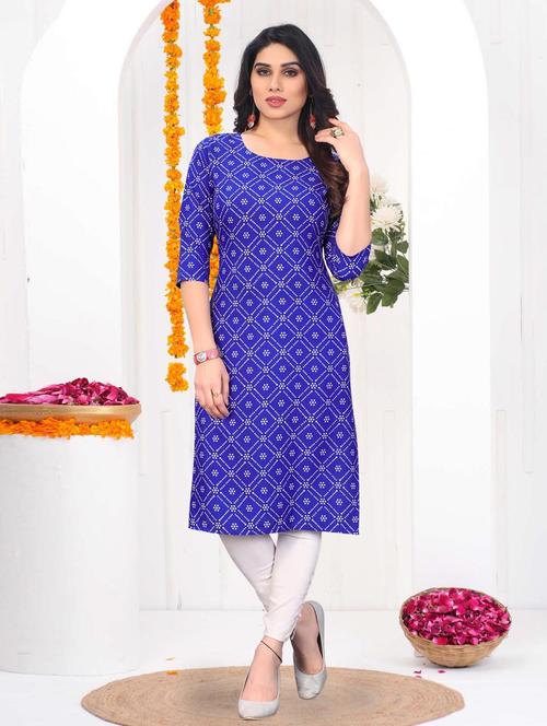 women printed three quarter sleeve straight kurta - 21965899 - Very Small Image - 1