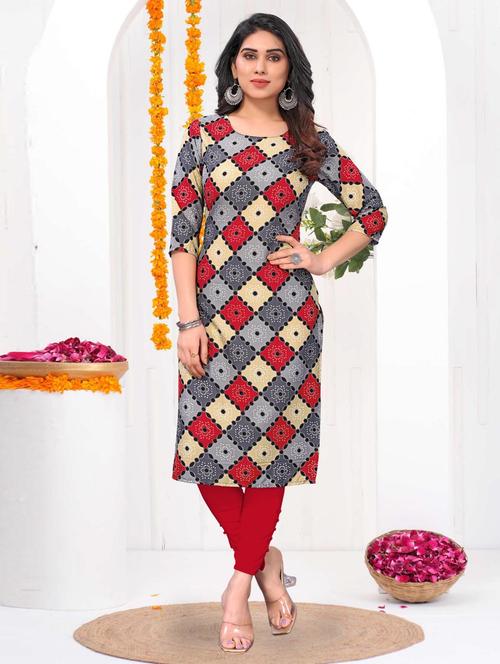 women printed three quarter sleeve straight kurta - 21965901 - Very Small Image - 1