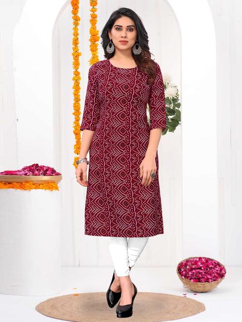 women printed three quarter sleeve straight kurta - 21965903 - Very Small Image - 1