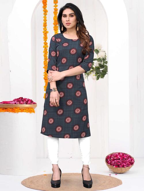 women printed three quarter sleeve straight kurta - 21965909 - Very Small Image - 1
