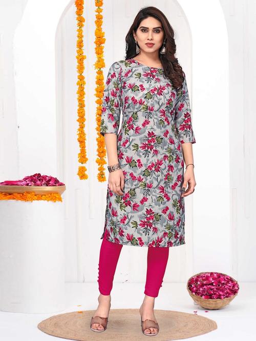 women printed three quarter sleeve straight kurta - 21965913 - Very Small Image - 1