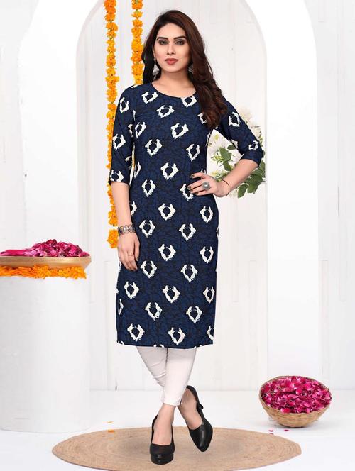 women printed three quarter sleeve straight kurta - 21965925 - Very Small Image - 1