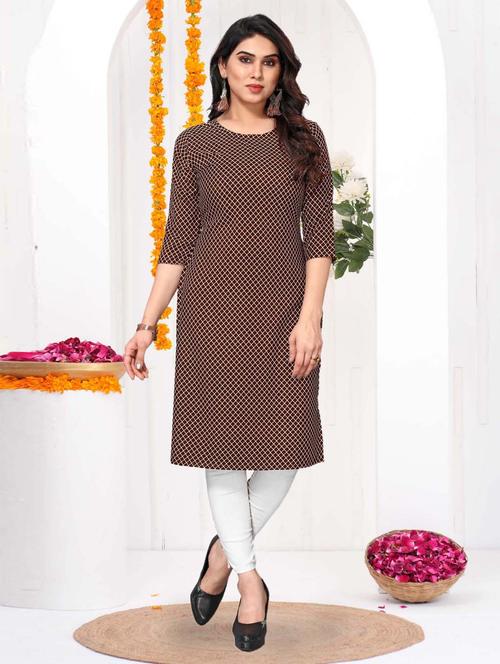 women checkered three quarter sleeve straight kurta - 21965933 - Very Small Image - 1