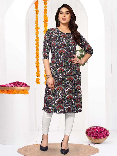 women printed three quarter sleeve straight kurta - 21965935 - Very Small Image - 1