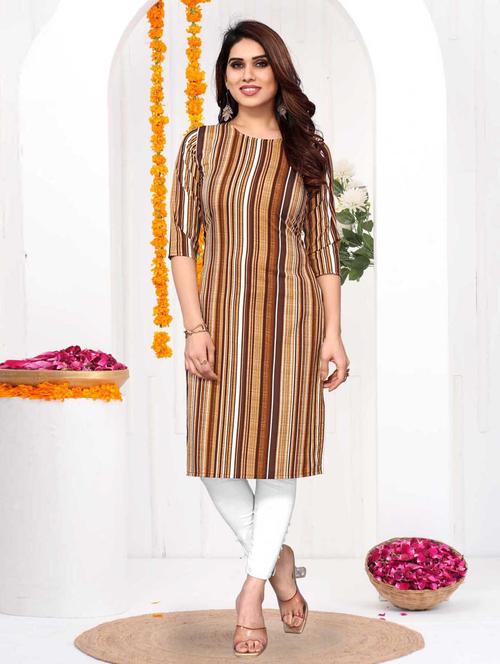 women striped three quarter sleeve straight kurta - 21965940 - Very Small Image - 1