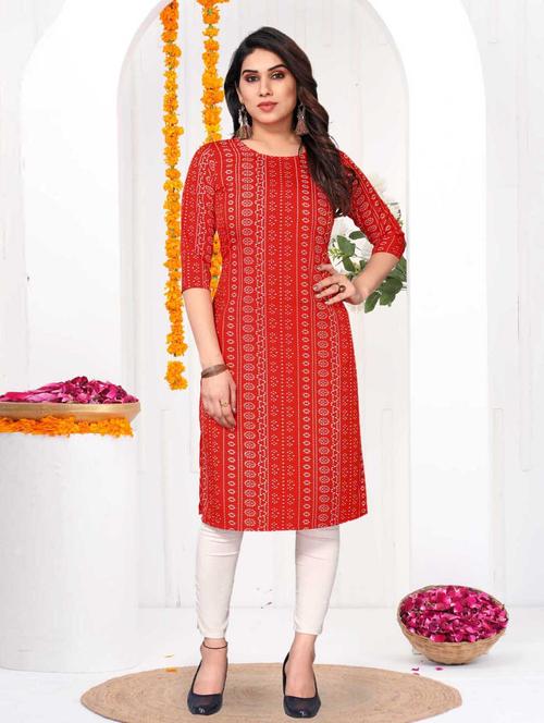 women printed three quarter sleeve straight kurta - 21965944 - Very Small Image - 1
