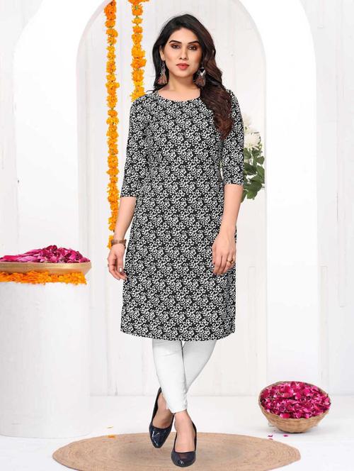 women printed three quarter sleeve straight kurta - 21965952 - Very Small Image - 1