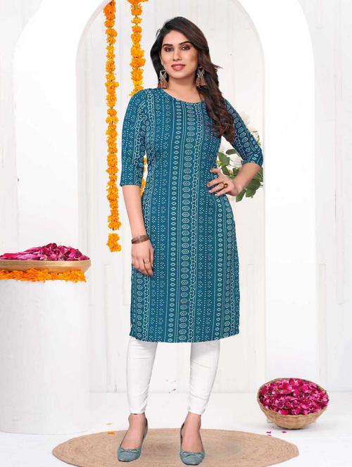 women printed three quarter sleeve straight kurta - 21965954 - Very Small Image - 1