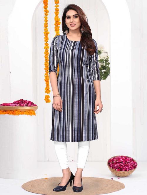 women striped three quarter sleeve straight kurta - 21965960 - Very Small Image - 1