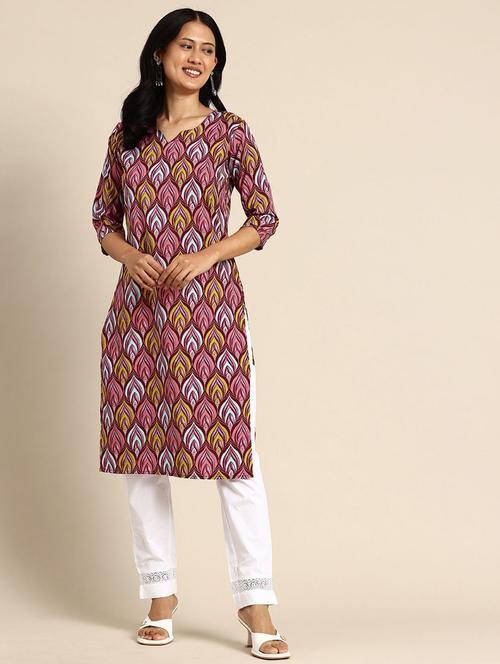 women printed three quarter sleeve straight kurta - 21965966 - Very Small Image - 1