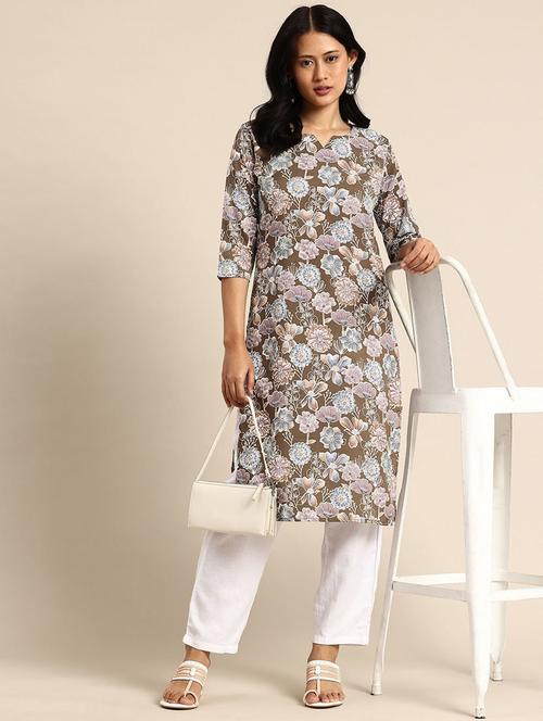 women printed three quarter sleeve straight kurta - 21965968 - Very Small Image - 1