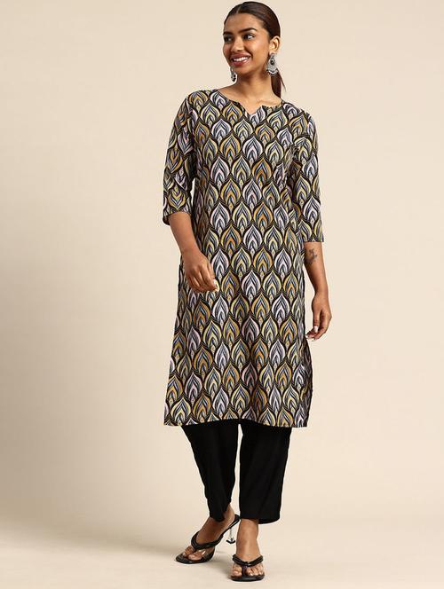 women printed three quarter sleeve straight kurta - 21965972 - Very Small Image - 1