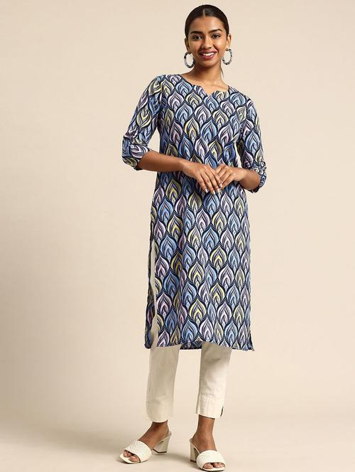 women printed three quarter sleeve straight kurta - 21965973 - Very Small Image - 1