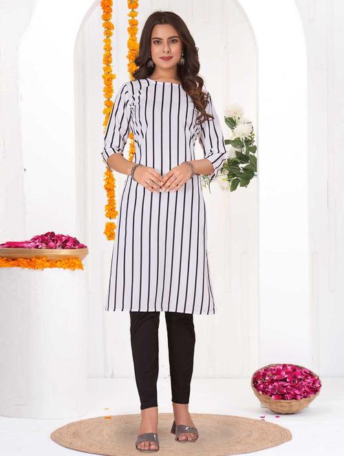 women striped three quarter sleeve straight kurta - 21965981 - Very Small Image - 1