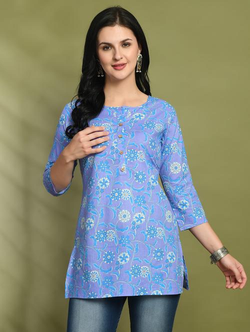 women printed three quarter sleeve straight kurti - 21966190 - Very Small Image - 1