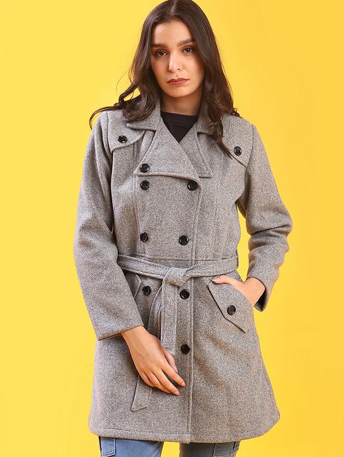 women solid lapel collar trench coat - 21966370 - Very Small Image - 1