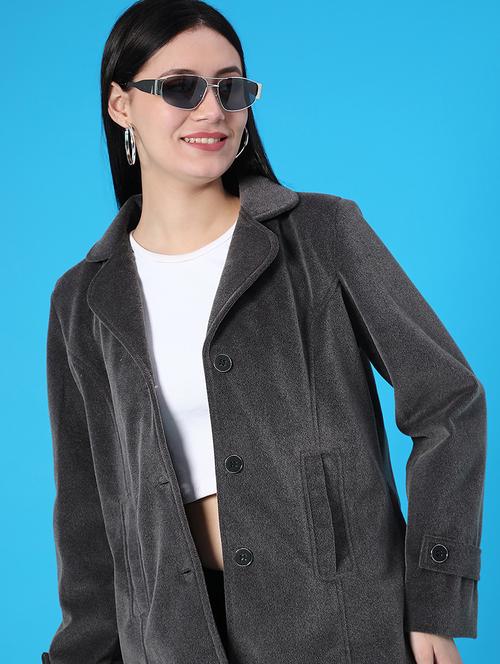 women solid lapel collar regular coat - 21966372 - Very Small Image - 1