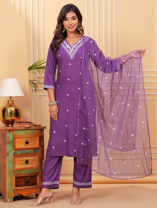 women three quarter sleeve kurta pant with dupatta set - 21966707 - Very Small Image - 1