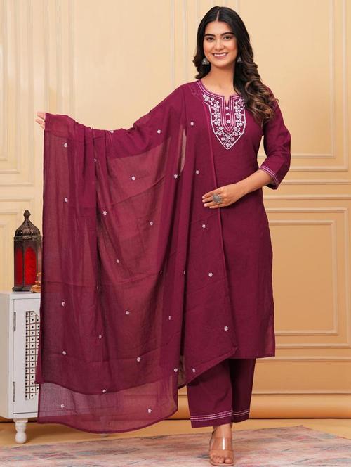 women three quarter sleeve kurta pant with dupatta set - 21966716 - Very Small Image - 1
