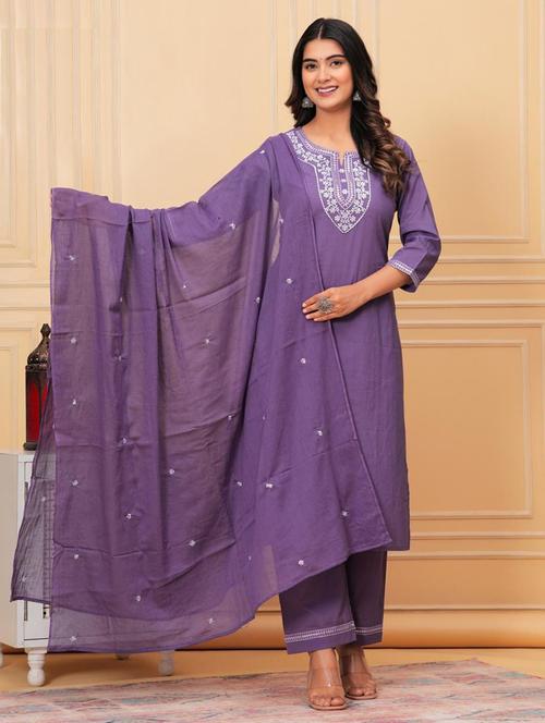 women three quarter sleeve kurta pant with dupatta set - 21966723 - Very Small Image - 1