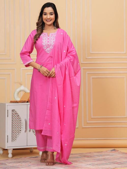 women three quarter sleeve kurta pant with dupatta set - 21966726 - Very Small Image - 1