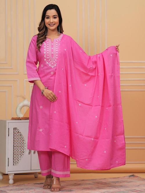 women three quarter sleeve kurta pant with dupatta set - 21966727 - Very Small Image - 1