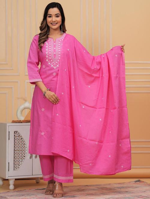 women three quarter sleeve kurta pant with dupatta set - 21966735 - Very Small Image - 1