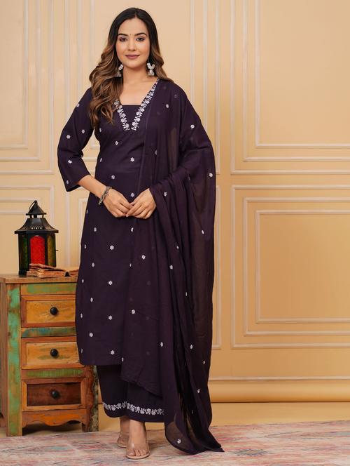 women three quarter sleeve kurta pant with dupatta set - 21966745 - Very Small Image - 1