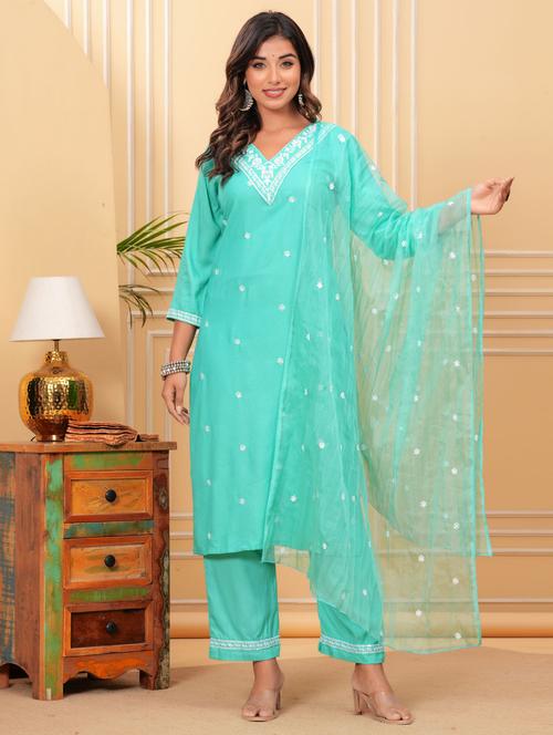 women three quarter sleeve kurta pant with dupatta set - 21966757 - Very Small Image - 1