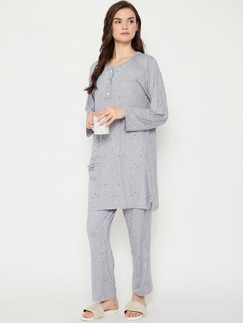 women printed long sleeve nightwear pyjama set - 21966791 - Very Small Image - 1