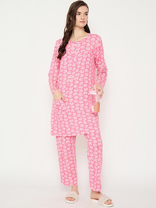 women printed long sleeve nightwear pyjama set - 21966795 - Very Small Image - 1