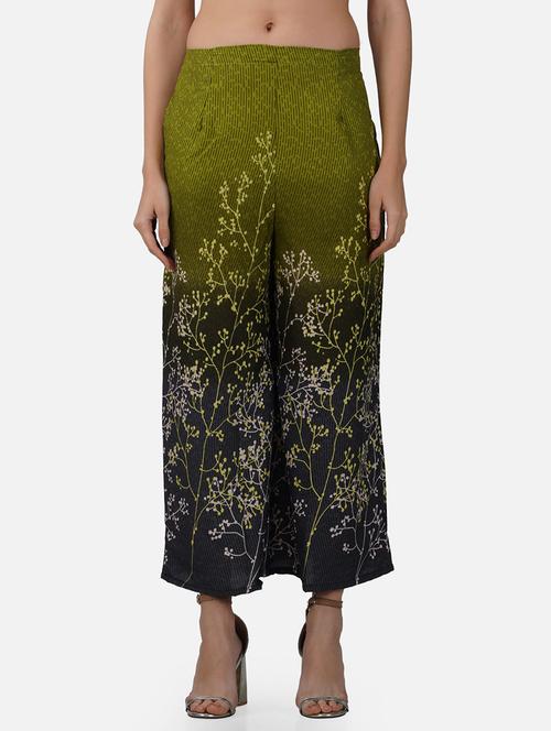 women green printed mid rise straight palazzo - 21967008 - Very Small Image - 1