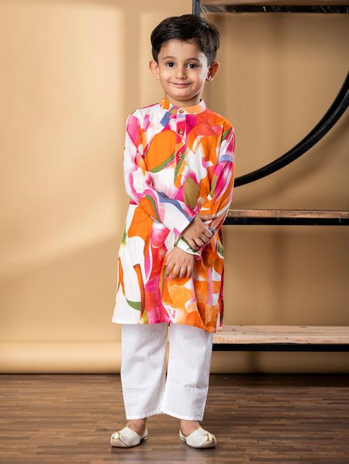 boys printed long sleeve kurta & pyjama set - 21967221 - Very Small Image - 1