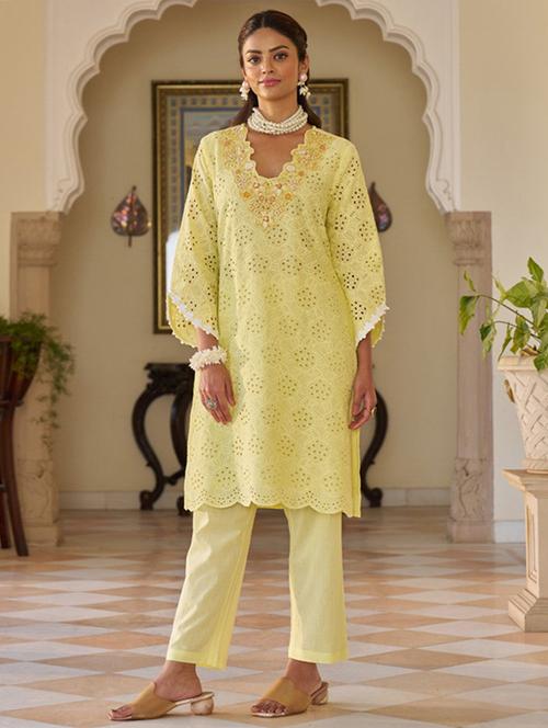 women three quarter sleeve kurta pant set - 21967256 - Very Small Image - 1