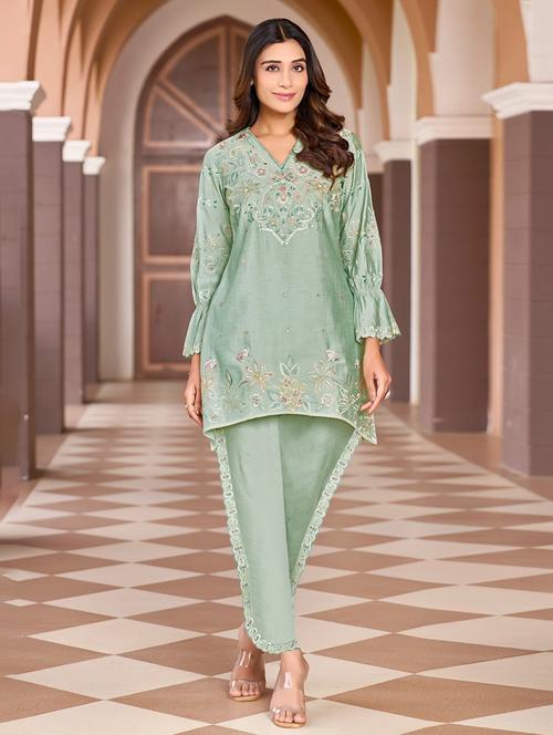 women embroidered long sleeve ethnic co-ord set - 21967259 - Very Small Image - 1