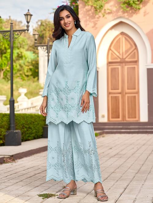 women light blue long sleeve ethnic co-ord set - 21967260 - Very Small Image - 1