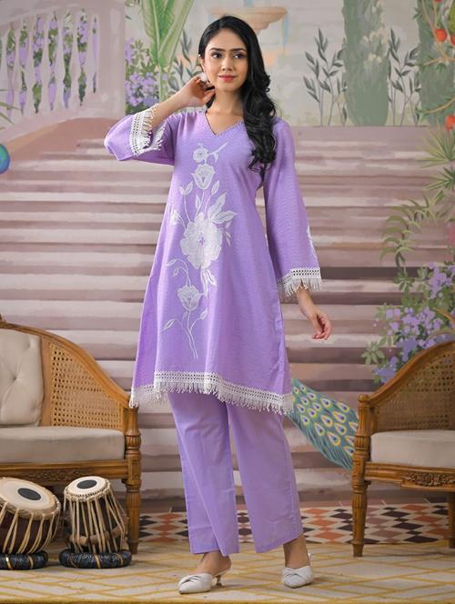 women lavender long sleeve kurta pant set - 21967261 - Very Small Image - 1